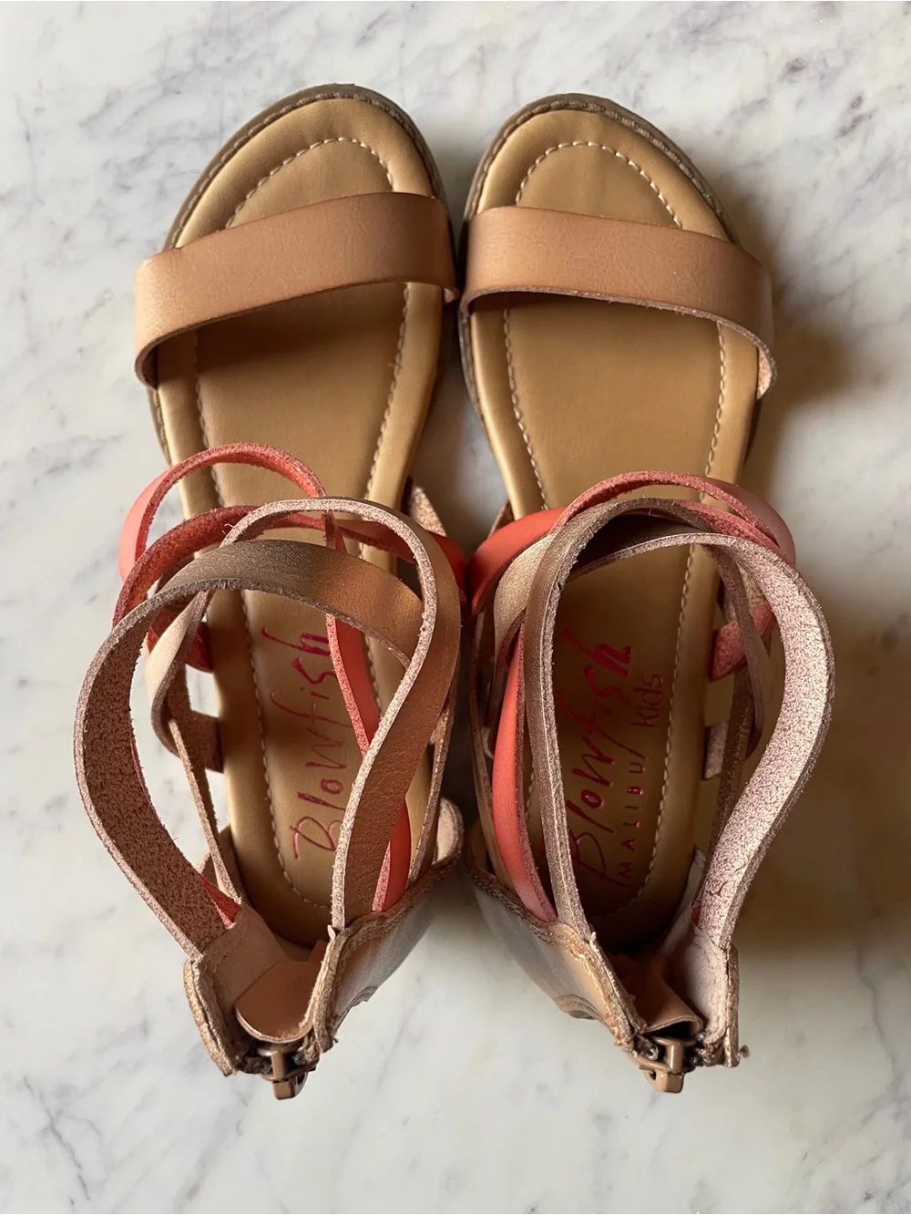 Blowfish Malibu Girls' Multi-Strap Sandals in Rose Gold and Coral